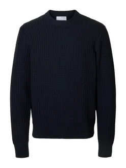 Selected Pullover & Sweatshirts*SLHTOM LS KNIT STRUCTURE CREW NECK Sky Captain