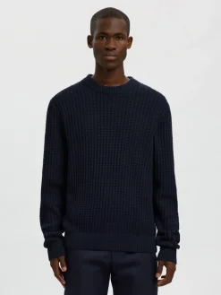 Selected Pullover & Sweatshirts*SLHTOM LS KNIT STRUCTURE CREW NECK Sky Captain