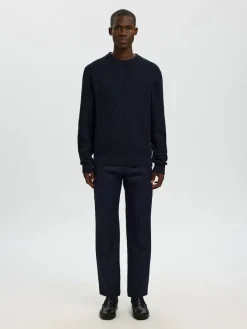 Selected Pullover & Sweatshirts*SLHTOM LS KNIT STRUCTURE CREW NECK Sky Captain