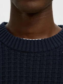 Selected Pullover & Sweatshirts*SLHTOM LS KNIT STRUCTURE CREW NECK Sky Captain