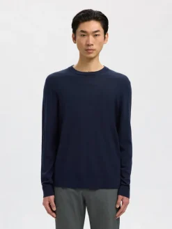 Selected Pullover & Sweatshirts*SLHTRAY LS KNIT MERINO CREW NECK NOOS Navy Blazer