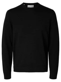 Selected Pullover & Sweatshirts*SLHTRAY LS KNIT MERINO CREW NECK NOOS Black