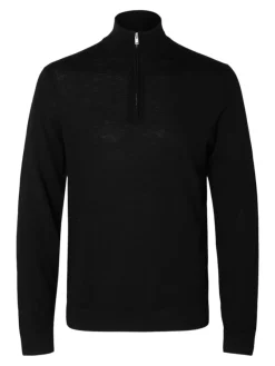 Selected Pullover & Sweatshirts*SLHTRAY LS KNIT MERINO HALF ZIP NOOS Black
