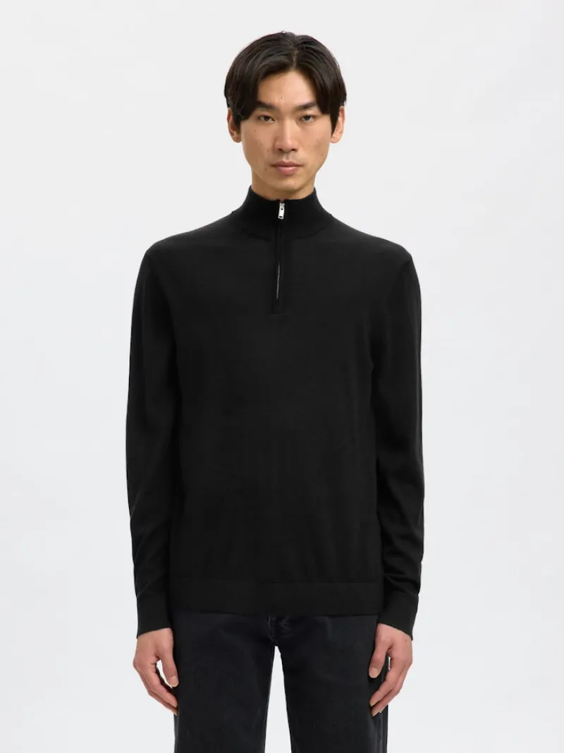 Selected Pullover & Sweatshirts*SLHTRAY LS KNIT MERINO HALF ZIP NOOS Black