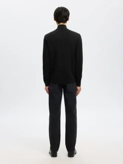 Selected Pullover & Sweatshirts*SLHTRAY LS KNIT MERINO HALF ZIP NOOS Black