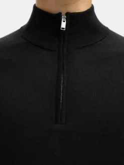 Selected Pullover & Sweatshirts*SLHTRAY LS KNIT MERINO HALF ZIP NOOS Black
