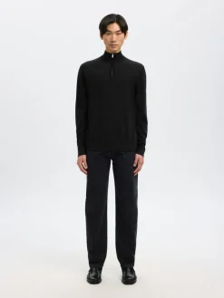 Selected Pullover & Sweatshirts*SLHTRAY LS KNIT MERINO HALF ZIP NOOS Black