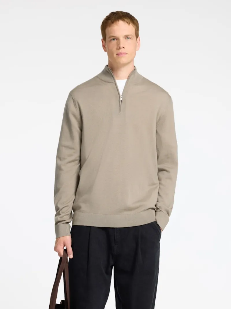 Selected Pullover & Sweatshirts*SLHTRAY LS KNIT MERINO HALF ZIP NOOS Kelp