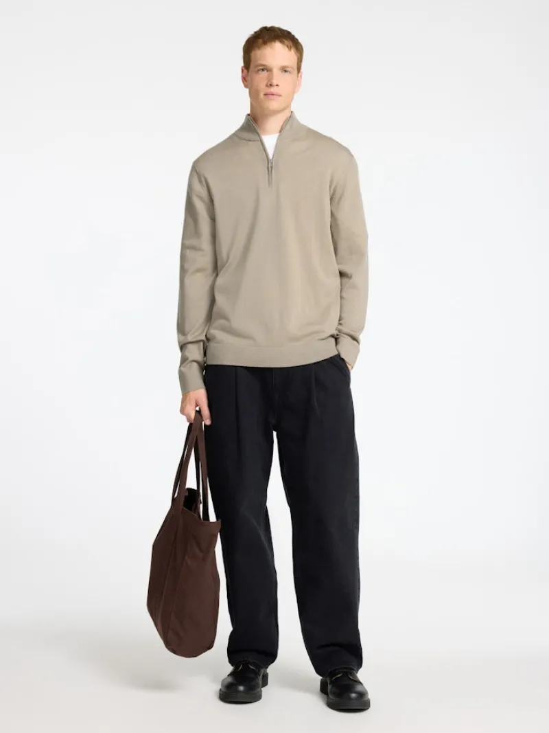 Selected Pullover & Sweatshirts*SLHTRAY LS KNIT MERINO HALF ZIP NOOS Kelp