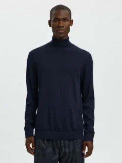 Selected Pullover & Sweatshirts*SLHTRAY LS KNIT MERINO ROLL NECK NOOS Navy Blazer