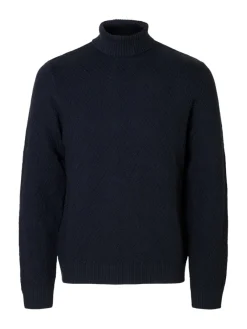 Selected Pullover & Sweatshirts*SLHTREVOR LS KNIT STRUCTURE ROLL NECK Sky Captain
