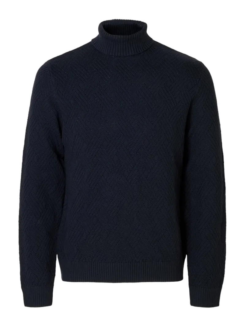 Selected Pullover & Sweatshirts*SLHTREVOR LS KNIT STRUCTURE ROLL NECK Sky Captain