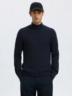 Selected Pullover & Sweatshirts*SLHTREVOR LS KNIT STRUCTURE ROLL NECK Sky Captain
