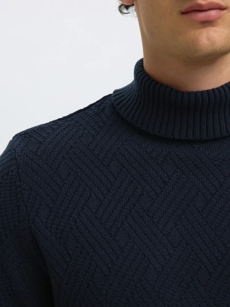 Selected Pullover & Sweatshirts*SLHTREVOR LS KNIT STRUCTURE ROLL NECK Sky Captain
