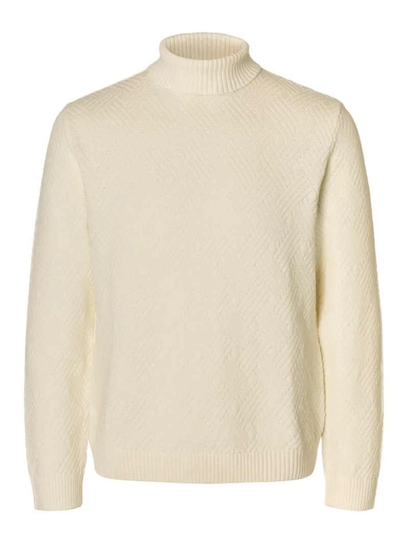 Selected Pullover & Sweatshirts*SLHTREVOR LS KNIT STRUCTURE ROLL NECK egret