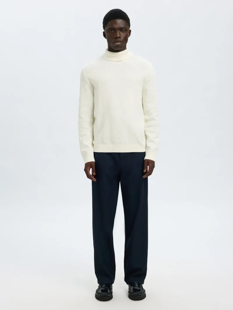 Selected Pullover & Sweatshirts*SLHTREVOR LS KNIT STRUCTURE ROLL NECK egret