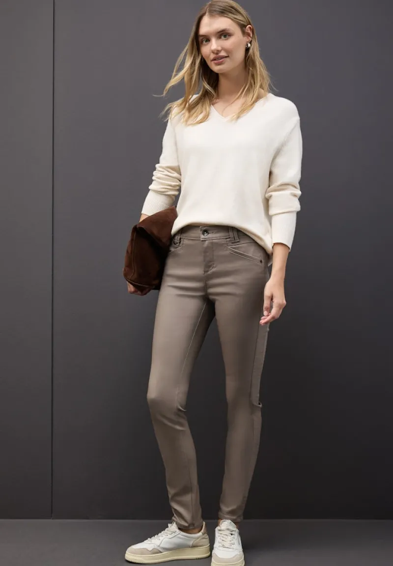 Street One Hosen*Slim Fit Coated Hose silk brown