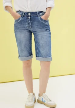 Cecil Shorts*Slim Fit Jeansshorts mid blue used wash