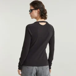 G-star Raw Shirts*Slim rib keyhole r t ls wmn dk black