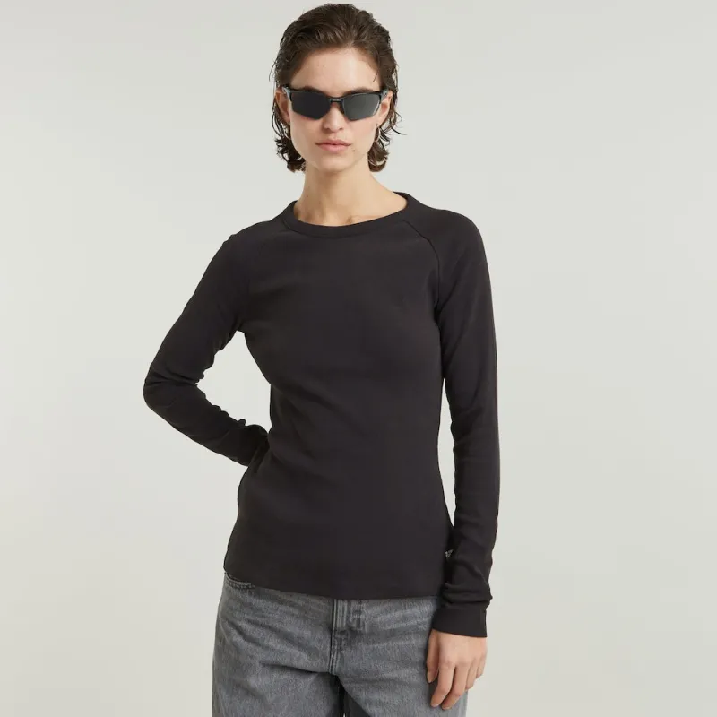 G-star Raw Shirts*Slim rib keyhole r t ls wmn dk black