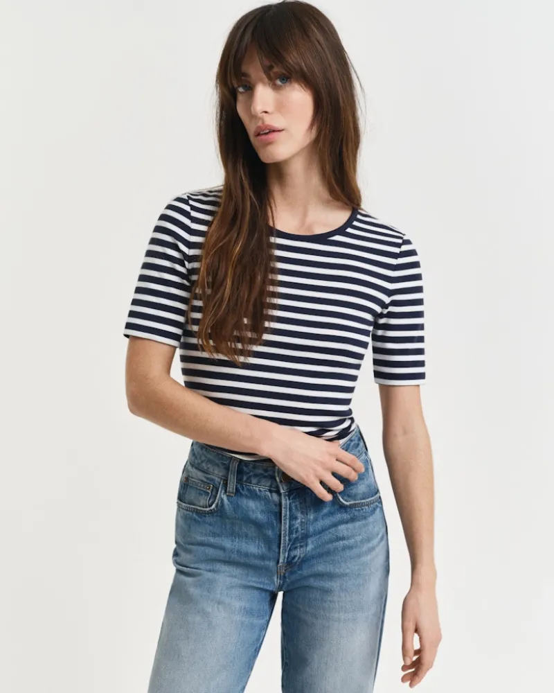 Gant Shirts*SLIM STRIPED T-SHIRT evening blue