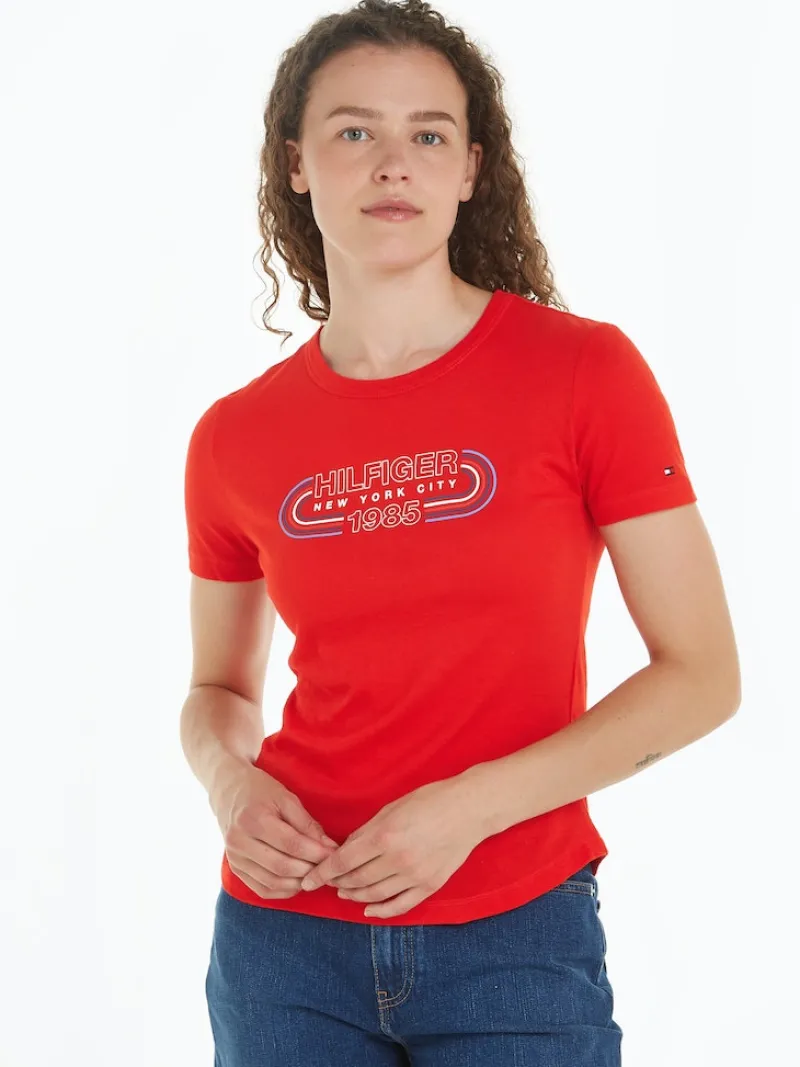 Tommy Hilfiger Shirts*SLIM TRACK HILFIGER C-NK SS fierce red