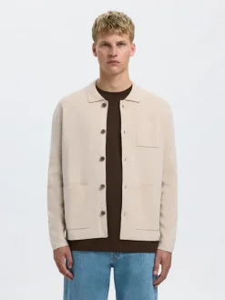 Selected Pullover & Sweatshirts*SLMMIKE LIGHT POLO CARDIGAN NOOS oatmeal