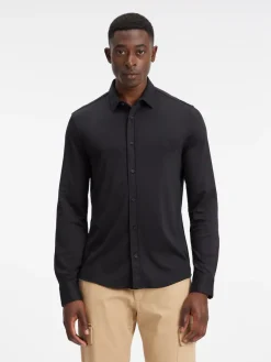 Calvin Klein Hemden|Big Boys*SMOOTH COTTON POCKET SLIM SHIRT ck black