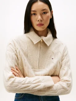 Tommy Hilfiger Pullover & Sweatshirts*SOFT WOOL CABLE 1/2 ZIP LS SWT heather oatmilk