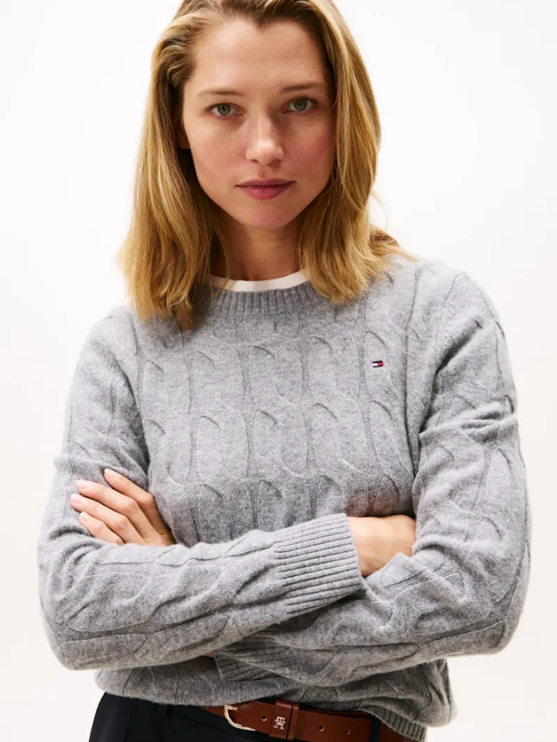 Tommy Hilfiger Pullover & Sweatshirts*SOFT WOOL CABLE C-NK LS SWT mid grey heather