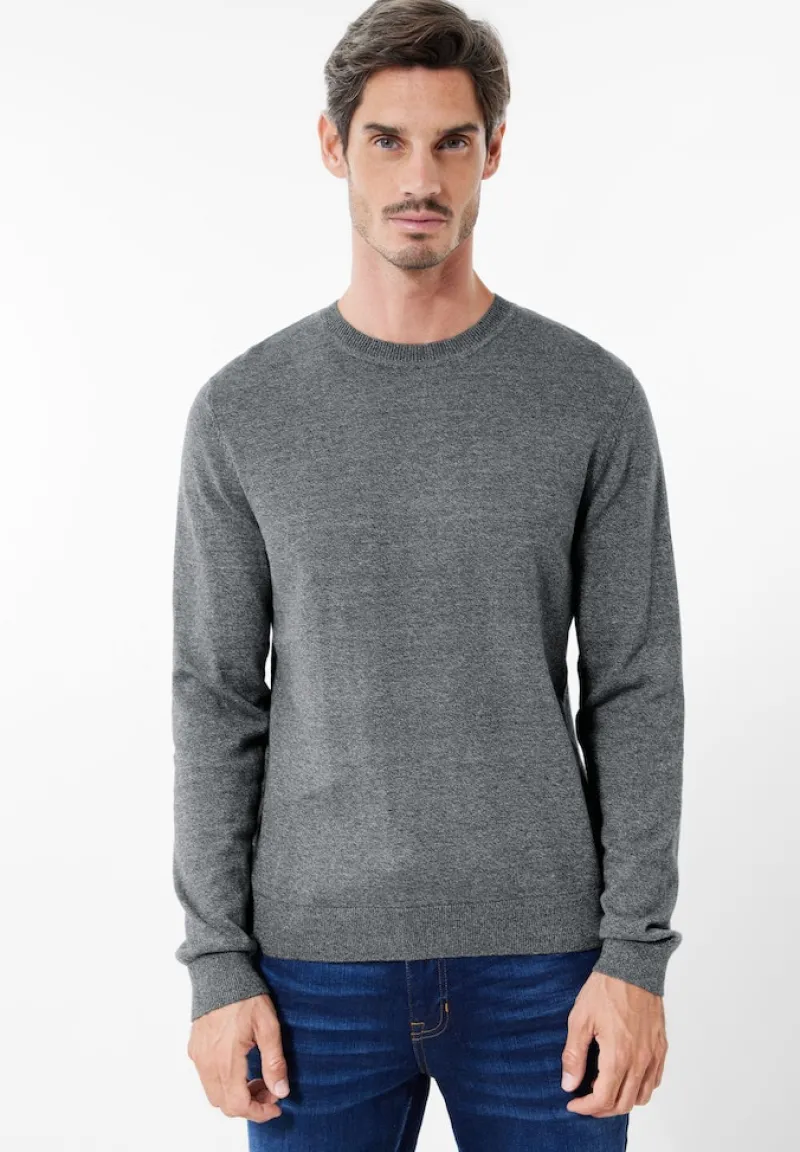 Street One Men Pullover & Sweatshirts|Big Boys*Softer Mouliné Pullover stone grey melange