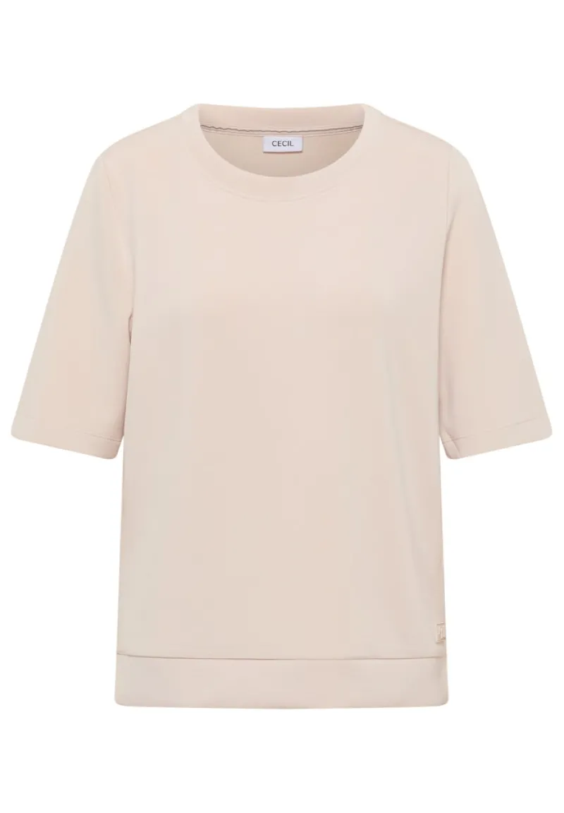 Cecil Shirts*Softes Cupro Touch T-Shirt oat milk beige