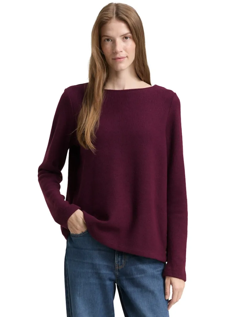 Tom Tailor Pullover & Sweatshirts*Soft-Touch Sweatshirt mit Knopf-Details dark red mélange