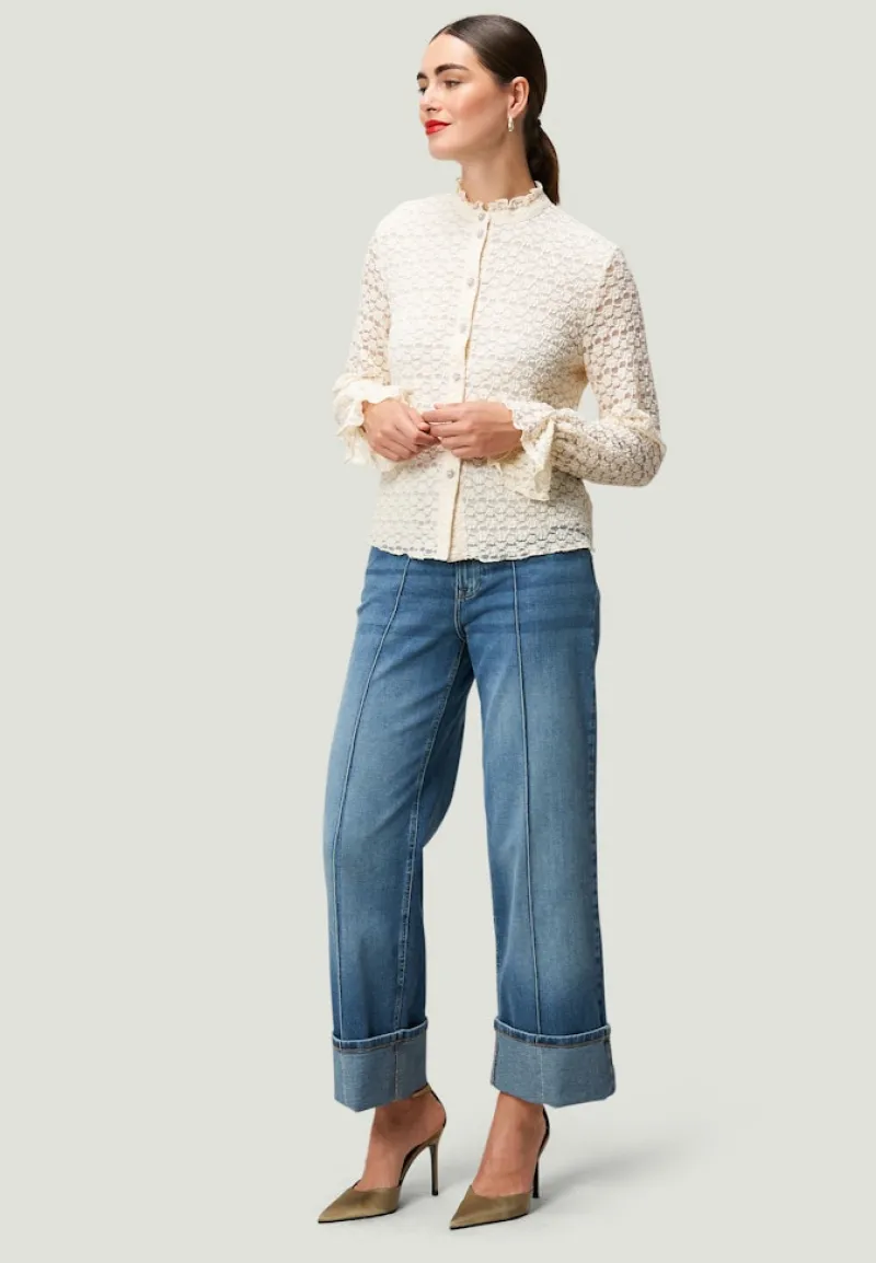 Zero Blusen*Spitzenbluse mit Knopfleiste Eggnog