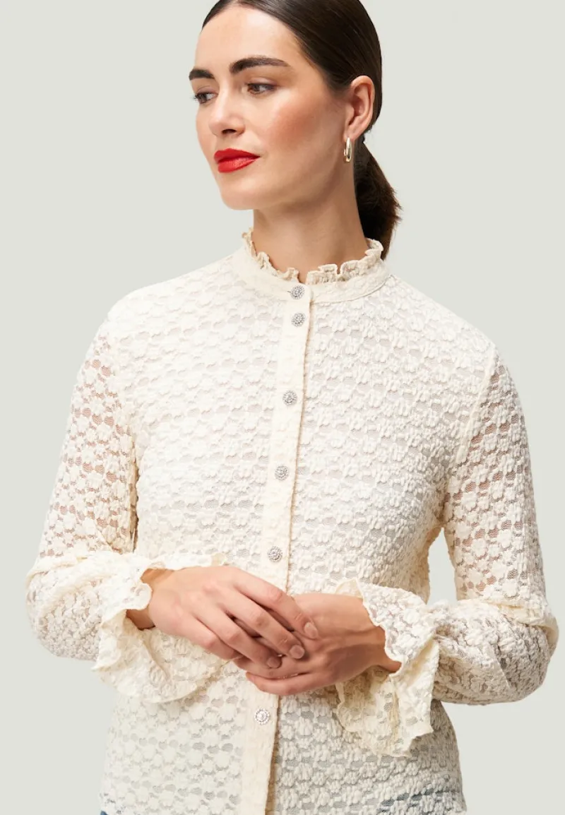 Zero Blusen*Spitzenbluse mit Knopfleiste Eggnog