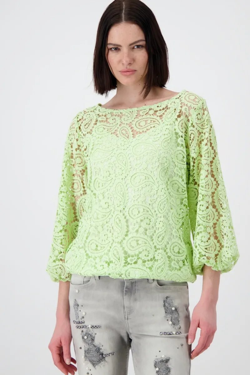 Monari Pullover & Sweatshirts*Spitzenshirt mit U Boot Ausschnitt pastell green