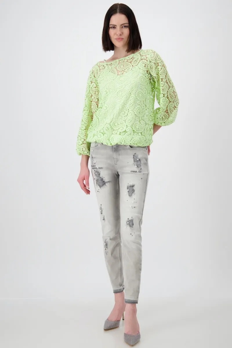 Monari Pullover & Sweatshirts*Spitzenshirt mit U Boot Ausschnitt pastell green