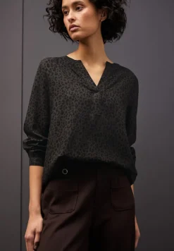 Street One Blusen*Split Neck Leo Bluse darkest brown