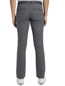 Tom Tailor Denim Hosen*Straight Fit Chino Hose mit Gürtel anthra dobby yarn dye