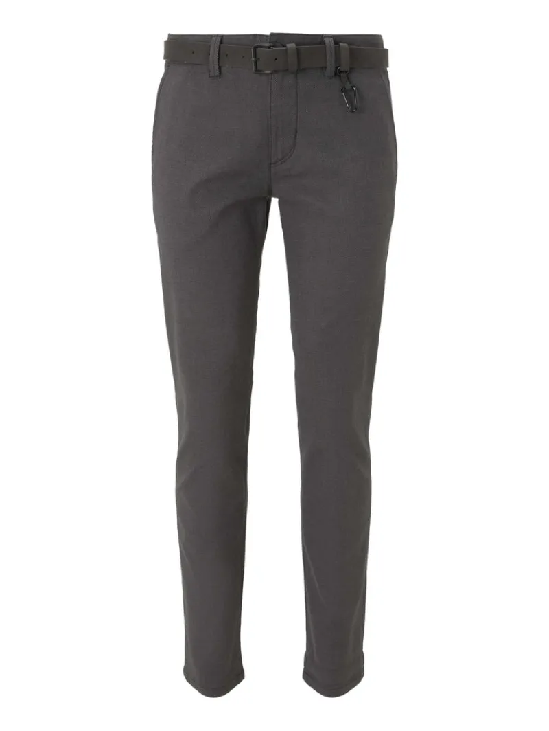 Tom Tailor Denim Hosen*Straight Fit Chino Hose mit Gürtel grey brown check yarn dye