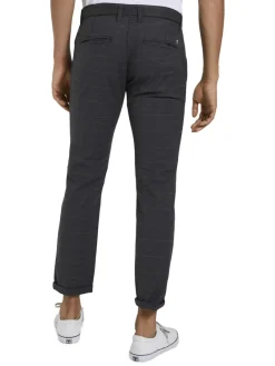 Tom Tailor Denim Hosen*Straight Fit Chino Hose mit Gürtel grey brown check yarn dye