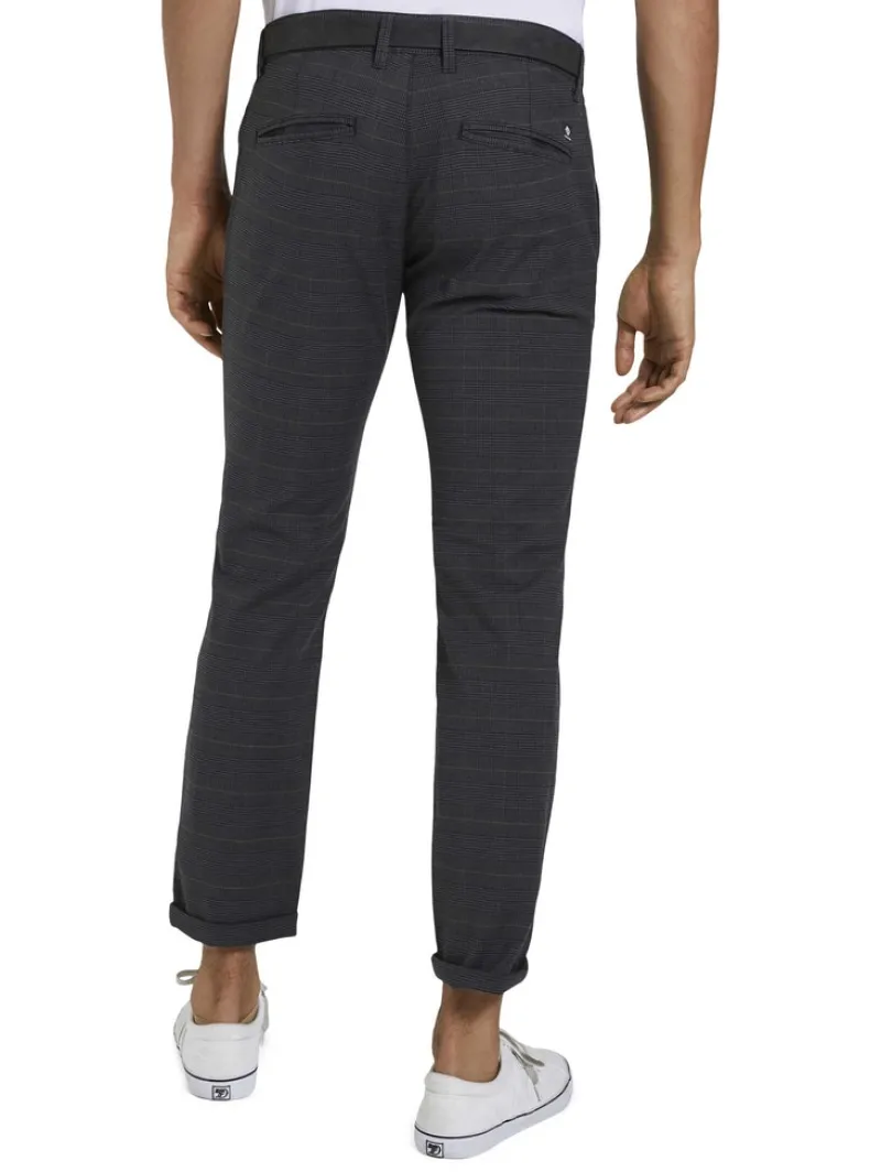 Tom Tailor Denim Hosen*Straight Fit Chino Hose mit Gürtel grey brown check yarn dye