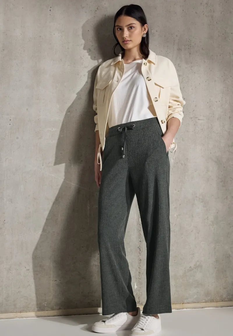 STREET ONE STUDIO Hosen*Straight Leg Strukturhose desert pine green