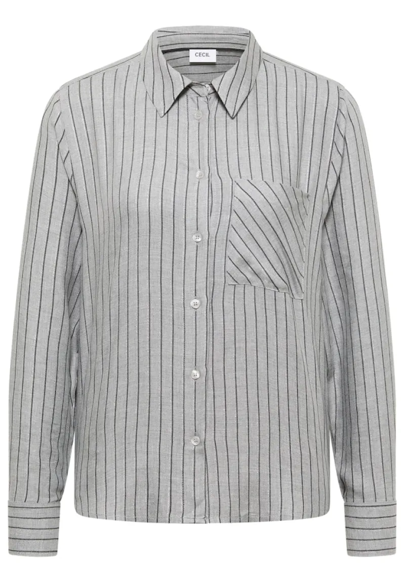 Cecil Blusen*Streifen Flanell-Hemdbluse luna grey melange