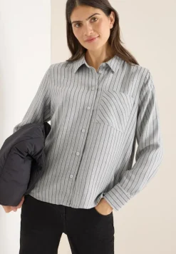 Cecil Blusen*Streifen Flanell-Hemdbluse luna grey melange