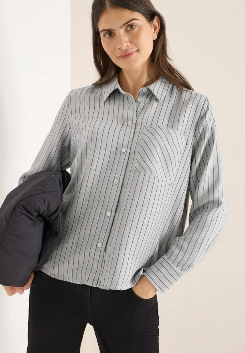 Cecil Blusen*Streifen Flanell-Hemdbluse luna grey melange