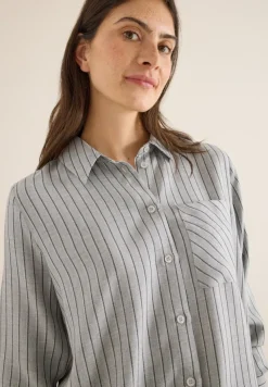 Cecil Blusen*Streifen Flanell-Hemdbluse luna grey melange