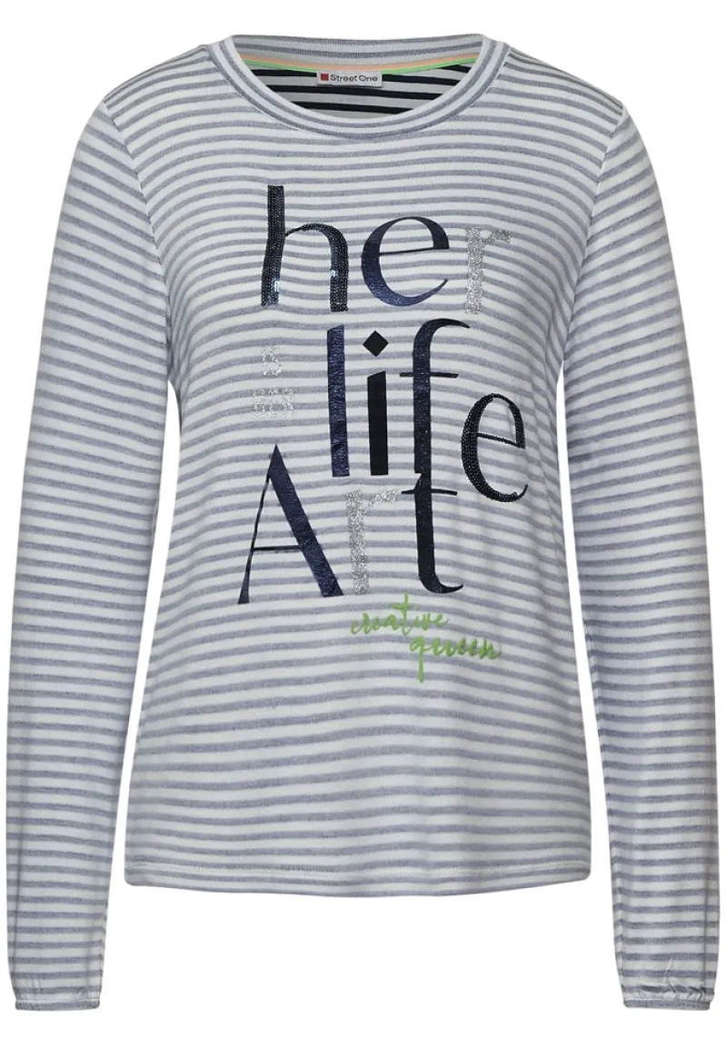 Street One Shirts*Streifen Shirt mit Wording dark vintage blue