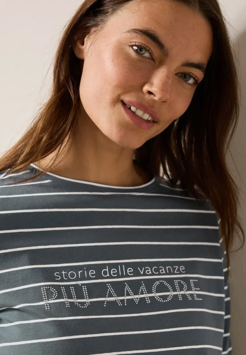 Cecil Shirts*Streifenshirt mit Wording slate khaki