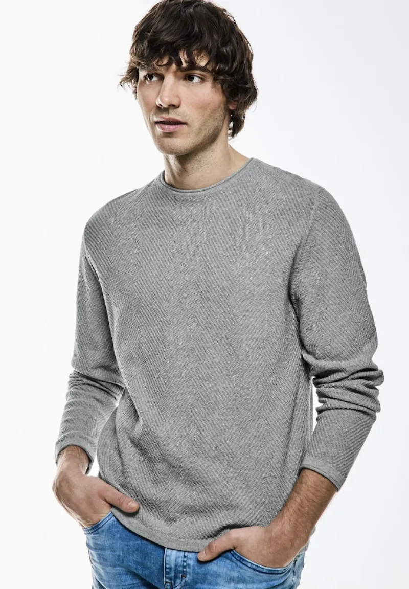 Street One Men Pullover & Sweatshirts|Big Boys*Strick Struktur Pullover cloud grey melange